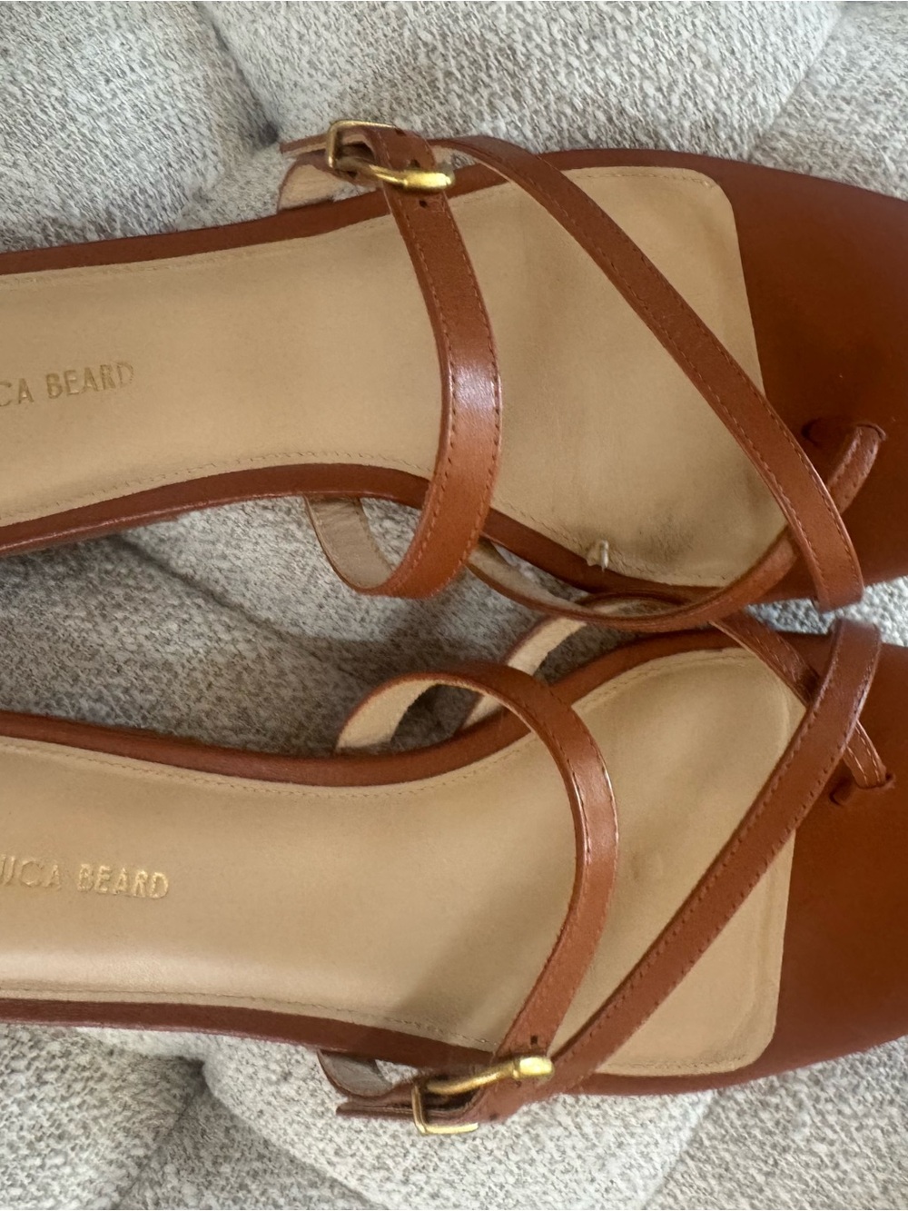 Veronica Beard Brown Leather Strappy Flat Sandals - Picture 2 of 5